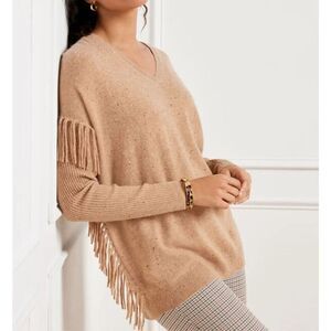 Talbots Pure Cashmere Donegal Fringed V-Neck Pullover Sweater Women’s Size S NWT